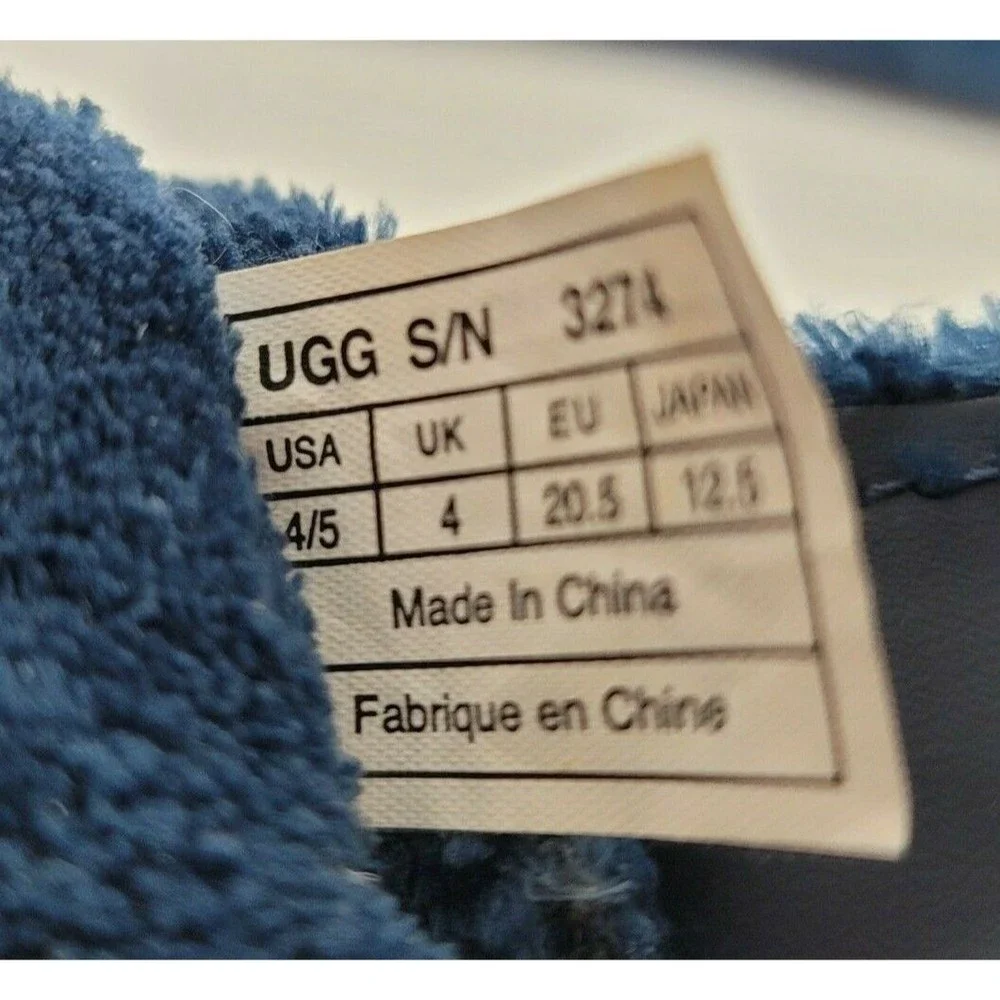 UGG Baby Bixbee Blue Booties Slippers 4/5 Fleece Hook & Loop Winter Soft Sole